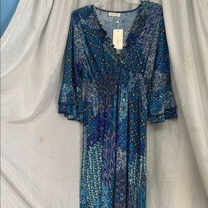 Blue Floral V-Neck Women’s Maxi Dress